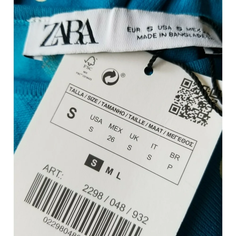 ZARA // turquoise polka dot one puff shoulder soft & stretchy knit mini dress - Picture 13 of 16